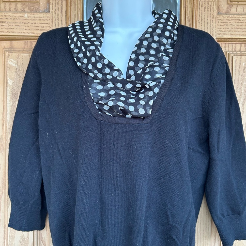 💚3/$25 Kim Rogers Black Sweater with Polka Dot Cowl Neck PL